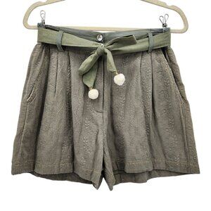 NWT Sunny Studio Floral Embroidered Green Belted Boho Shorts Womens Small